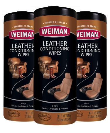 Weiman Leather Wipes - 3 Pack - Clean, Condition, Ultra Violet Protection Help Prevent Cracking or Fading of Leather Furniture, Car Seats and Interior, Shoes