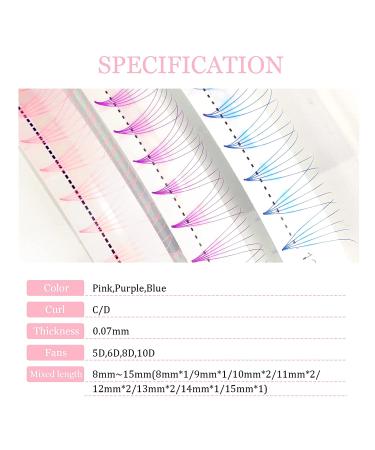 Pink 6D Colored Premade Fans Lash Extensions | Short Stem Pointy Base | Volume Fans | 0.07 D Curl | Mix 8-15 | Eyelash Extensions - Buy Online on SooperMarket.com