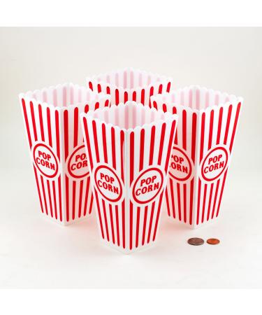 Ifavor123 Popcorn Snacks Movie Carnival Fun Party White and Red Plastic Containers – 4 Pack