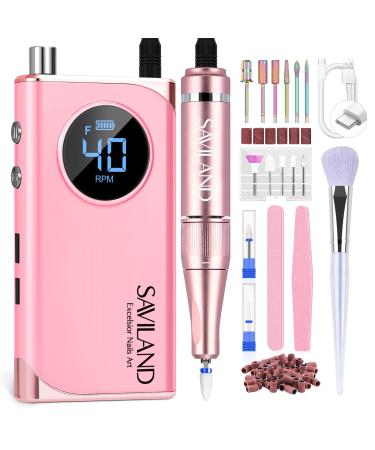SAVILAND Electric Nail Drill Professional: 40000RPM Pink Nail Filer Electric Manicure Pedicure 13 Nail Drill Bits for Acrylic Nails False Nails Gel nails Dip Nail Artificial Nails Home Salon B-Sakura Pink