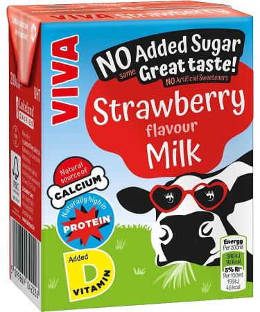 Viva Flavoured Milk 200ml x 16 - No Added Sugar - 4 x Strawberry 4 x Chocolate 4 x Banana 4 x Vanilla Ice Cream - Natural Source of Calcium and Protein - Buy Online on SooperMarket.com