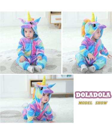 Doladola Baby Unicorn Romper | Flannel Animal Hooded Jumpsuit | 18-24 Months | Multicolor | Infant Outfit - Buy Online on SooperMarket.com