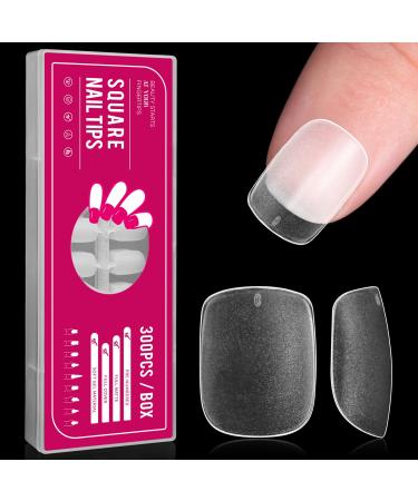 AORAEM Extra Short Square Nail Tips 300PCS Soft Gel Full Cover False Nails 11 Sizes Full Matte Acrylic Gel Tips for Extension Home DIY Nails Salon Press on Nails with Box Square Nail Tips-1