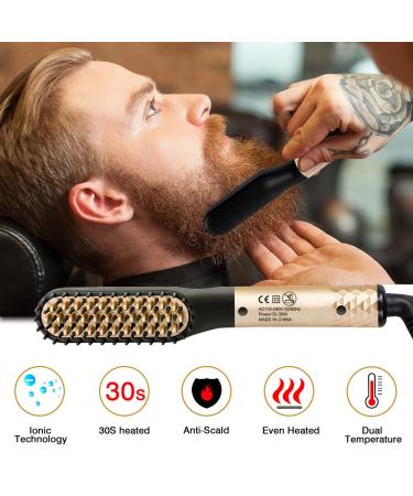 Beard Straightener for Men - Heated Ionic Comb & Styling Brush | Gold Color Gift for Him - Buy Online on SooperMarket.com