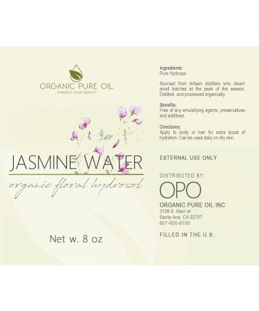 Jasmine Hydrosol Face Mist - Calming Toner & Body Spray | 8oz Pure Organic Aroma Therapy - Buy Online on SooperMarket.com