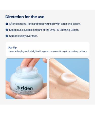 Torriden DIVE-IN Hyaluronic Acid Soothing Cream 3.38 fl oz | Best Facial Moisturizer for Sensitive Dry Skin | Fragrance-free Vegan Cruelty-Free - Buy Online on SooperMarket.com