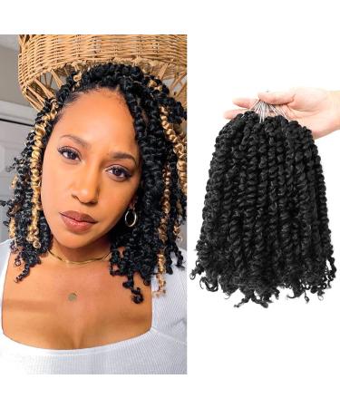 10 Inch Passion Twist Crochet Hair 7 Packs Short Pre-twisted Crochet Passion Twist Natural Black Pre-looped Braids (1B Natural Black) 10 Inch (Pack of 7) Natural Black