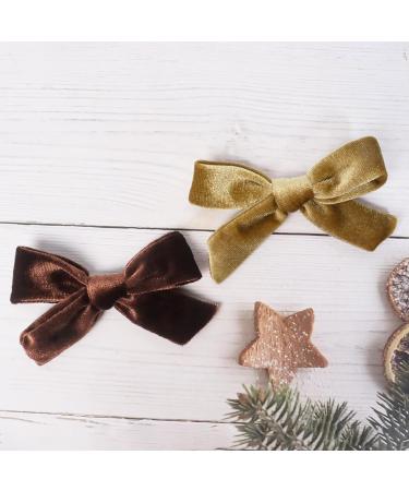 4Pcs Velvet Bow Hair Clips for Girls and Women - Brown Rosegold - 3.8 Inch - Christmas Hair Accessories - Buy Online on SooperMarket.com