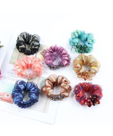 8 Pack Rhinestone Sparkly Lace Hair Bows - Elastic Bands for Women and Girls - Buy Online on SooperMarket.com
