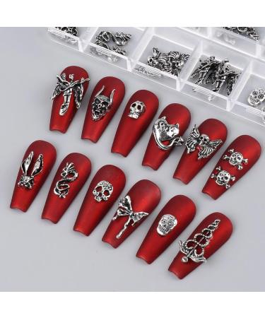 RUNRAYAY 28pcs 3D Halloween Nail Charms Cross Chrome Metal Nail Art Charm Vintage Gothic Retro Punk Skulls Mixed for Manicure Craft DIY Nail Art Decoration Accessories with a Box - Buy Online on SooperMarket.com