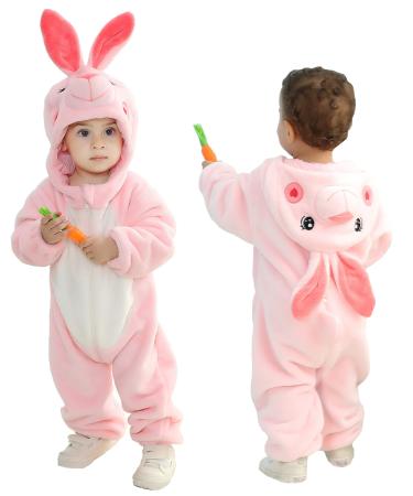 Doladola Baby Boys Girls Cartoon Animal Hooded Onesies Infant Pajamas Romper 0-3 Months Rabbit