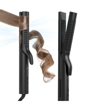 TYMO Airflow Curling Iron | Hair Straightener and Curler 2 in 1 with Ionic Cool Air | Ceramic Flat Iron Curling Iron in One | Hair Waver and Curler for Short Hair | Dual Voltage | Safety for All Ages Matte Black
