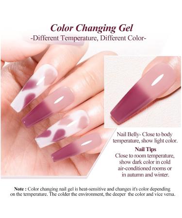MEET ACROSS Pink Color Changing Gel Nail Polish Set - Mood Temperature Change Translucent Nude Pink Gel Polish with Foil & Crystal Accents - Buy Online on SooperMarket.com