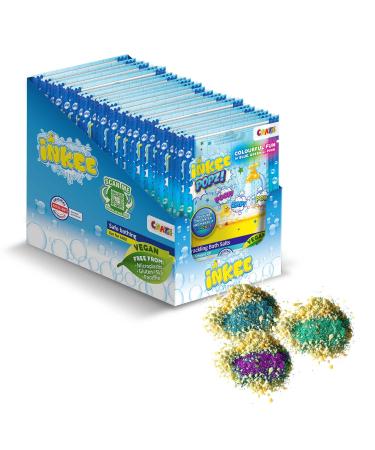 Inkee Popz 24er Set |Crackling swimming salt children - colorful bathing additive in pink blue or green with almond oil & popcorn aroma 24x 15g bag - bathing fun for children crackling bath salt 24x 15g