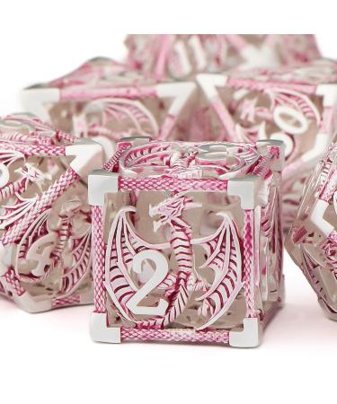 KERWELLSI DND Metal Hollow Dice Set with Box, RPG D&D polyhedral Dragon Dice, Dungeons and Dragons of Custom Cool D and D D+D Purple Game Role Dice Sets Pink
