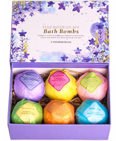 Bath Bombs Gift Set - The Best Ultra Bubble Fizzies with Natural Dead Sea Salt Cocoa and Shea Essential Oils, 6 x 4.1 oz, The Best Birthday Gift Idea for Her/Him, Wife, Girlfriend, Women