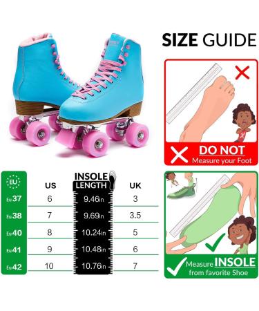 Goupsky Roller Skate Shoes for Women/Youth - Retro 4 Wheels Quad Skates - Blue Size 9 - Indoor & Outdoor - Buy Online on SooperMarket.com