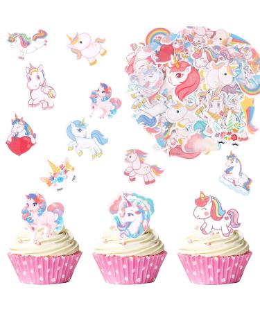 Catelves 80 pieces unicorn tortendeco edible unicorn cupcake decoration kuchendeko cake topper tortendendeko girl unicorn muffin decoration