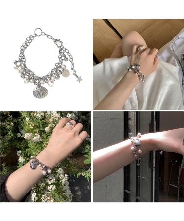 OralGos Harajuku Style Shell Pendant Bracelet - Adjustable Pearl Bangle Hand Chain Jewelry for Women | Perfect New Year Gift - Buy Online on SooperMarket.com