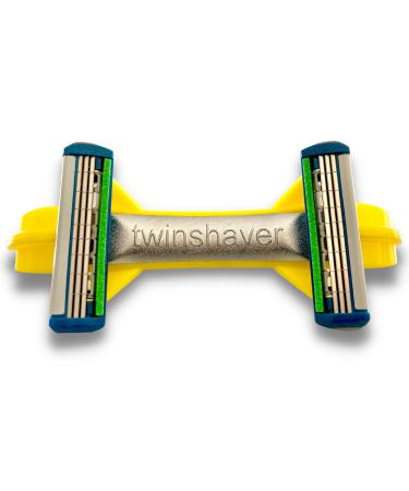 Twinshaver bald shaver 0mm + 4 razor blades cut protection & 80% time saving body & head razor wet razor men & women (yellow) yellow-silver