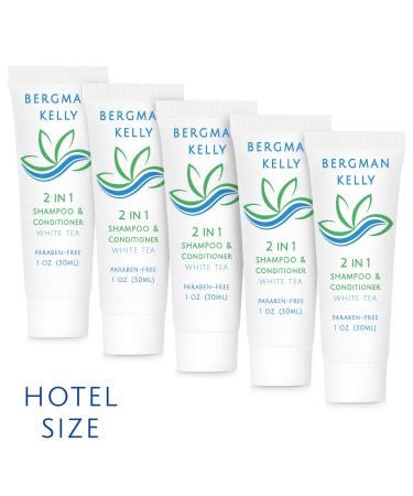 BERGMAN KELLY Travel Size 2-in-1 Shampoo & Conditioner - White Tea (1 Fl Oz, 100 Pack) | Revitalizing Hotel Toiletries for Guests - Buy Online on SooperMarket.com