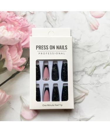 Green Rhinestone French Tip Press on Coffin Nails - Medium Full Cover Glitter Acrylic False Nails for Women - Buy Online on SooperMarket.com