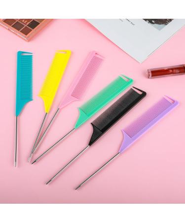 6Pcs Metal Rat Tail Combs Fine Tooth Rattail Comb Parting Combs with Stainless Steel Pintail for Braiding Hair Sectioning Teasing Styling(8.66 Inch) - Buy Online on SooperMarket.com