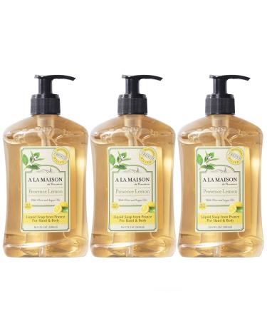 A La Maison Provence Lemon Liquid Hand Soap | 16.9 Fl oz. Pump Bottles Moisturizing Natural Hand Wash Soap | Triple French Milled | Gentle To Hands | (3 Pack) 16.9 Fl Oz (Pack of 3)
