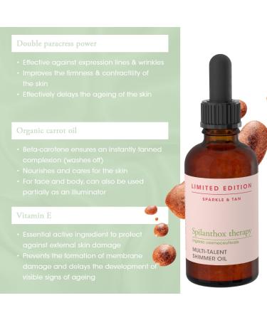 Spilanthox therapy - Multi-Talent Shimmer Oil - Body Oil for Mega Glow & Instant Tan - Spilanthol Hyaluronic Acid & Vanilla Fragrance - Anti-Aging Facial Oil - Vegan Natural Cosmetic - 50ml - Buy Online on SooperMarket.com