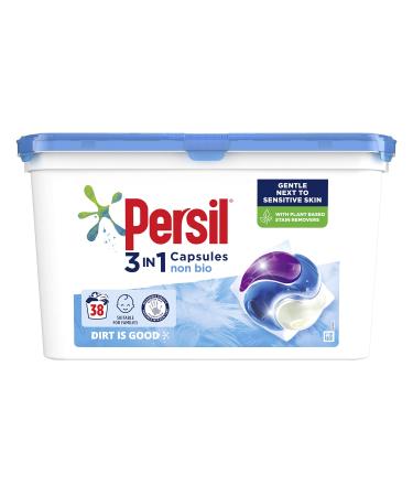 Persil Non Bio 3 in 1 Laundry Detergent Washing Pods Capsules Tablets (38 Washes) Gentle & Huggably Soft for Sensitive Skin with Comfort freshness Biodegradable ingredients Non Bio Sensitive 38 Count (Pack of 1)
