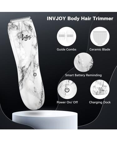 INVJOY Waterproof Body Hair Trimmer for Men - Electric Pubic Hair Shaver & Groomer with Replacement Blade - Marble Pattern White - Buy Online on SooperMarket.com