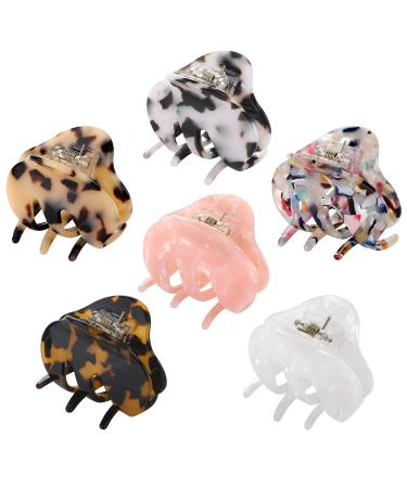 Hair Claw Clips for Women Girls, Funtopia 6 Pack 2.2 Inch Tortoise Barrettes Acrylic Hair Jaw Clips Clamp Celluloid Leopard Print Hair Clips for Thin Hair (Medium Size, Assorted Color)
