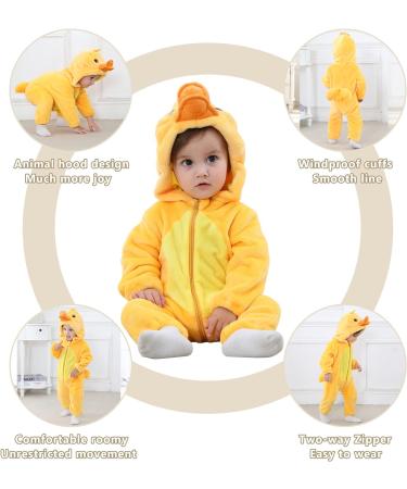 COOKY.D Baby Hooded Rompers | Winter Flannel Jumpsuit Pajamas | 24-30 Months | Duck Design - Buy Online on SooperMarket.com