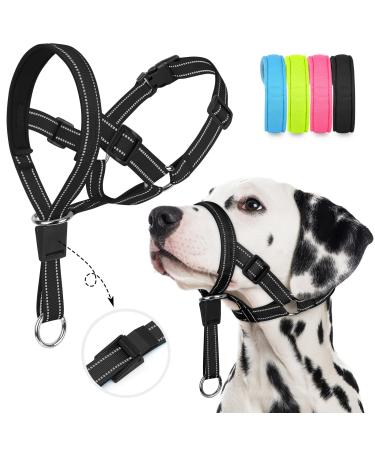 Weesiber dog owners without pulling adjustable muzzle line padded halter for dogs to prevent strong pulling on a leash (black m) medium black