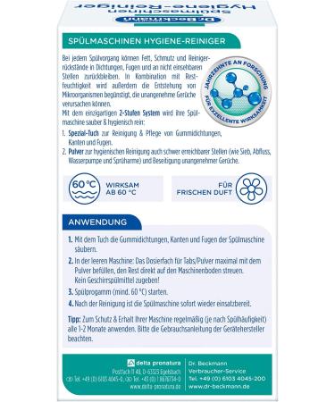 Dr. Beckmann Dishwasher Hygiene Cleaner | Removes Residues Fat & Unpleasant Odors | Includes Special Cleaning Cloth | 6 x 75g - Buy Online on SooperMarket.com