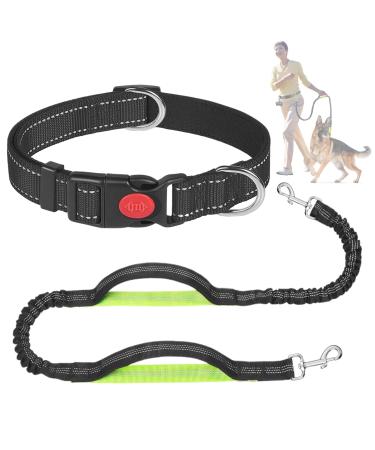 Jogging leash dogs pouring belt dog leash for large and medium -sized dogs retractable leash with double handle & waist belt jogging dog leash for large and medium -sized dogs (green)