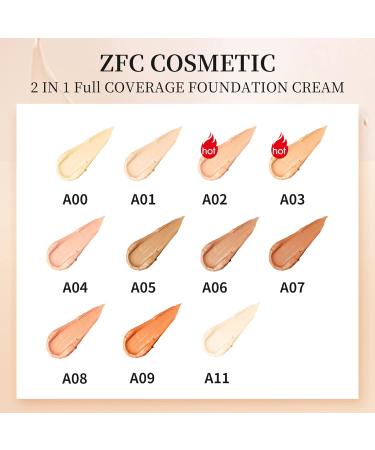ZFC Foundation Makeup Cream Medium-to-Full Coverage Foundation Concealer Long Lasting Waterproof Up to 12HR Hybrid Setting Powder Matte Finish 0.67 oz 1 Count (Natural) Natural--A03 - Buy Online on SooperMarket.com