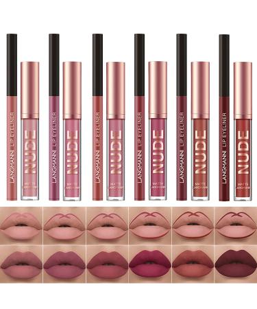 KIMIEYE 12Pcs Lip Liner and Lipstick Set  Super Long Lasting Waterproof Velvety Matte Lipstick High Pigmented Professional Lip Makeup Gift Kit for Women (SET A)