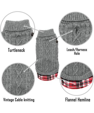 KYEESE Turtleneck Dog Sweater with Leash Hole - Gingham Knitwear for Medium Pets - Grey - Fall/Winter Warmth - Buy Online on SooperMarket.com