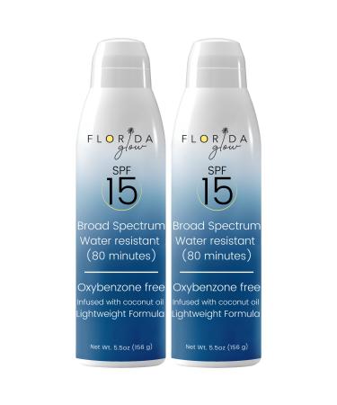 Florida Glow- Lightweight and Quick Drying Spray Sunscreen UVA/UVB Protection Broad Spectrum Made With Coconut oil Coconut Scented Oxybenzone and Octinoxate Free (SPF 15 2-pack)