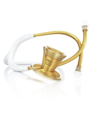 MDF Instruments ProCardial Cardiology Stethoscope Lightweight Titanium Adult Dual Head White Tube Gold Chestpiece-Headset MDF797TK29