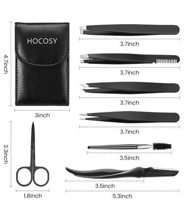 HOCOSY 7 in 1 Eyebrow Tweezers Set - Stainless Steel Precision Kit for Trimming and Shaping Eyebrows with Travel Case - Buy Online on SooperMarket.com