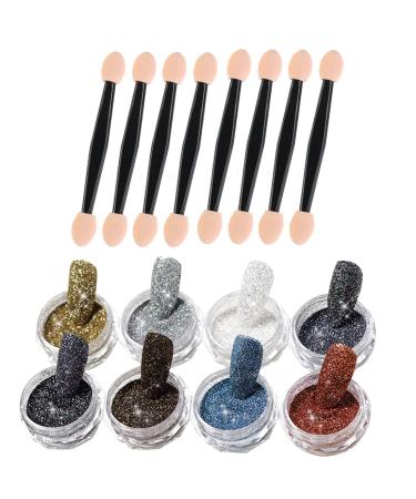 8pcs metallic glitter powder nail art chrome pigment powder mirror effect nail powder nail decoration chrome nail powder decoration glitter manicure pigment set with 8pcs eyeshadow sticks