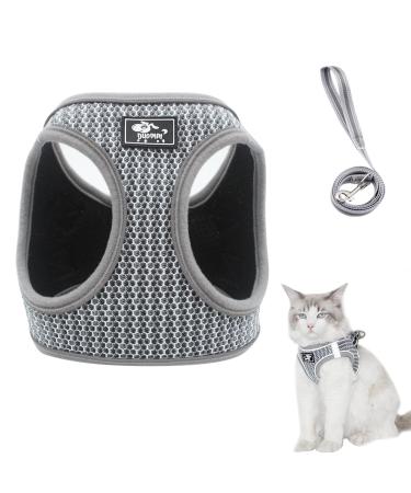Cat dishes with a leash outbreak -proof cat leash with dishes for cats adjustable cat dishes breakout reflective tableware set for cats Small dogs (gray XS) XS gray