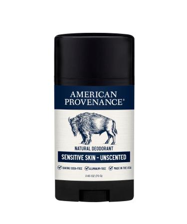 American Provenance Aluminum Free Natural Deodorant For Women and Men - SENSITIVE SKIN and UNSCENTED - 24 Hour Odor Protection Cruelty Free - Made in the USA (1 pack)