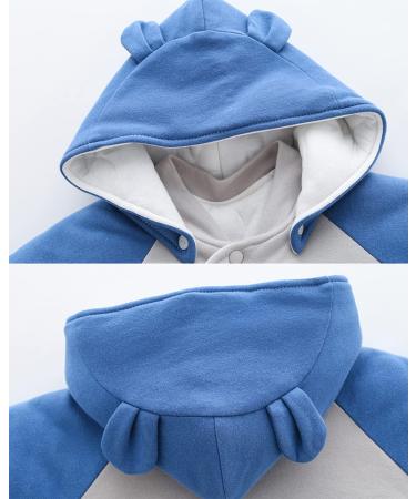 Baby Snowsuit Winter Romper | Cotton Jumpsuit with Detachable Hood | Cartoon Dinosaur Design | 6-9 Months Blue - Buy Online on SooperMarket.com