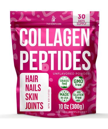 Collagen Peptides Powder for Women Hydrolyzed Collagen Protein Types I and III Non-GMO Grass-Fed Gluten-Free Kosher and Pareve Unflavored Easy to Mix Drink Healthy Hair Skin Joints Nails 10Oz (300g) 30 Servings (Pack of 1)