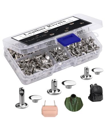TLKKUE 240 Sets Rivets for Leather  Leather Rivets 3 Sizes Leather Double Cap Rivets for DIY Leather Craft  Bags/Clothes/Shoes/Belts Decoration or Repair (Silver)