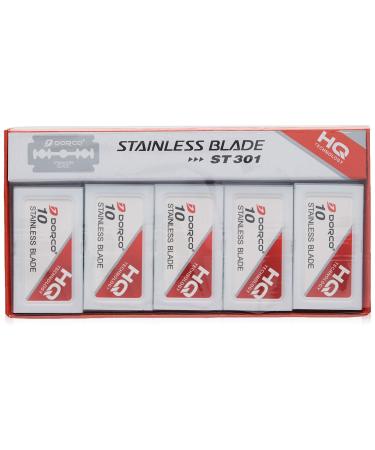 Dorco Double Edge Razor Blades Stainless Steel Dispenser Box with Used Blade Disposal Area 14/16 x 1-11/6 for Hair Stylists and Barbers D212 10 Count (Pack of 10)