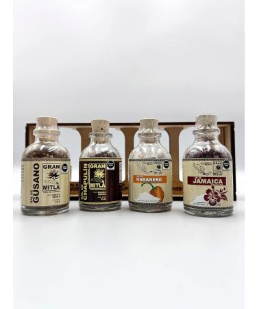 Gran Mitla Mexican Salt Kit - 4 Pack of 0.88 oz Mini Jars with Sal de Gusano  Sal Chapulin  Sal Flor de Jamaica  Sal Chile Habanero - Mezcal Agave Worm and Grasshopper Salt - Buy Online on SooperMarket.com